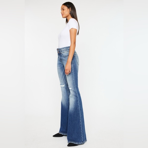 Kancan High Rise Wide Waistband Flare Jeans - Picture 4 of 9